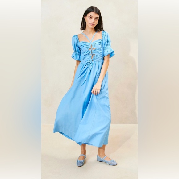 NWT Loeffler Randall size 4 Yael gathered front midi dress in cornflower blue - Picture 1 of 12